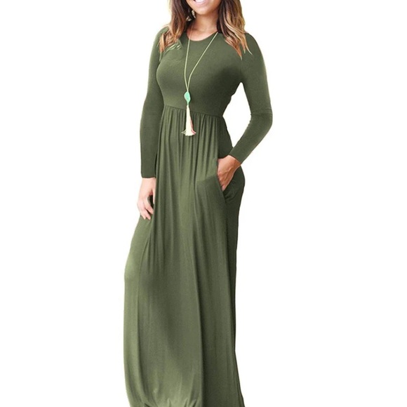 Olive Long Sleeve Flowy Maxi Dress size S - Picture 1 of 8